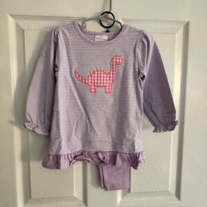 Lilac Striped Kids Matching Set with Pink Dino Applique